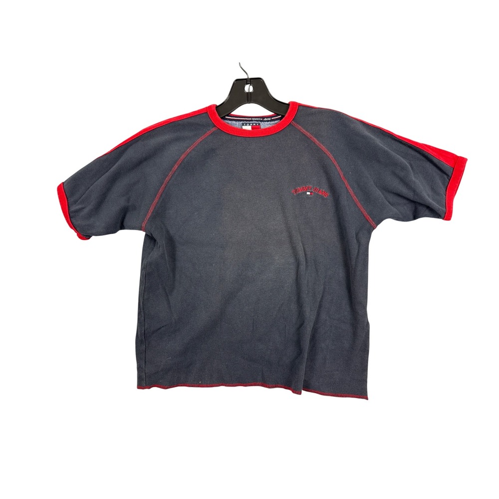 Tommy Hilfiger Tommy Jeans Kids‎ Navy Blue Red Ribbed T-Shirt Small